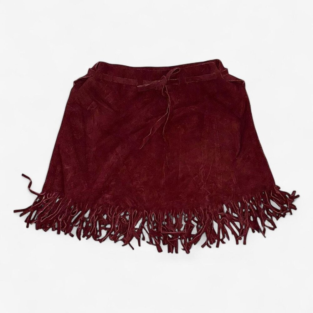 Fringe Hem Mini Skirt in Deep Burgundy